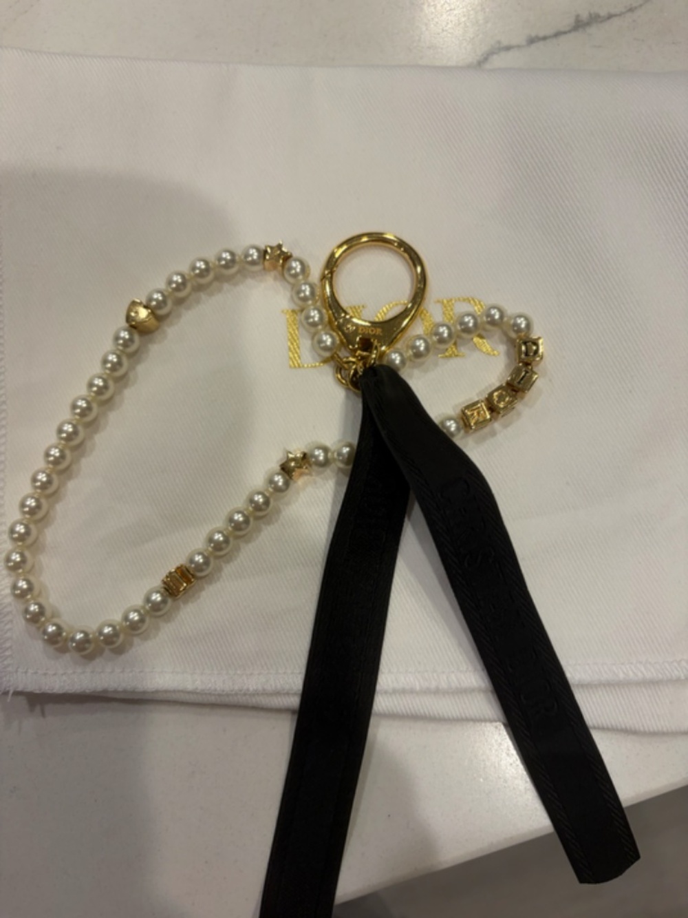 Dior D-Dice Bag Charm Gold Finish Metal, Black Lacquer, White resin pearls - Picture 2 of 3